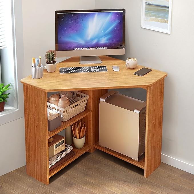 Corner Desk for Small Spaces Home Office Computer Desk with Shelves Gaming Desk Corner Table for Work Writing Desk Triangle Desk Office Desk Spacious Desktop Light Brown