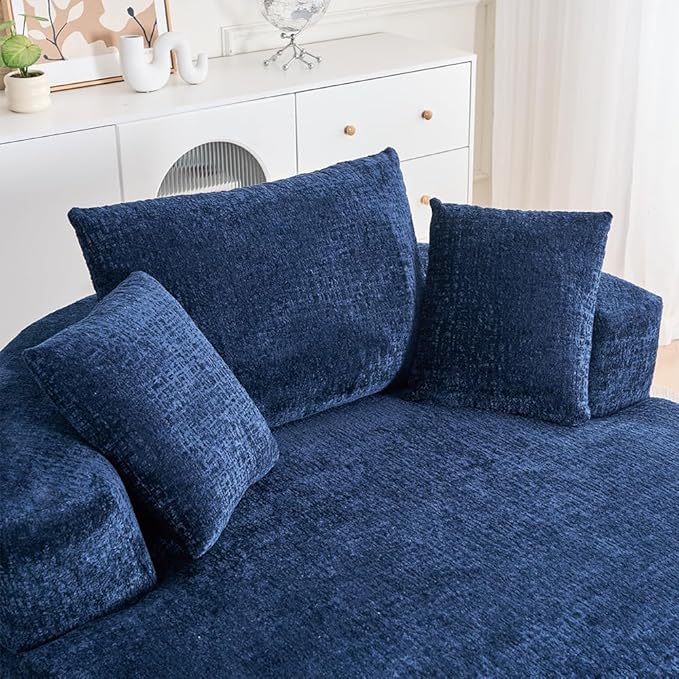 KEIKI Oversized 360 Degree Swivel Chair Large Barrel Chairs Upholstered Round Swivel Chair Chenille Single Sofa Armchair Sleeper Chair for Living Room Lounge Blue