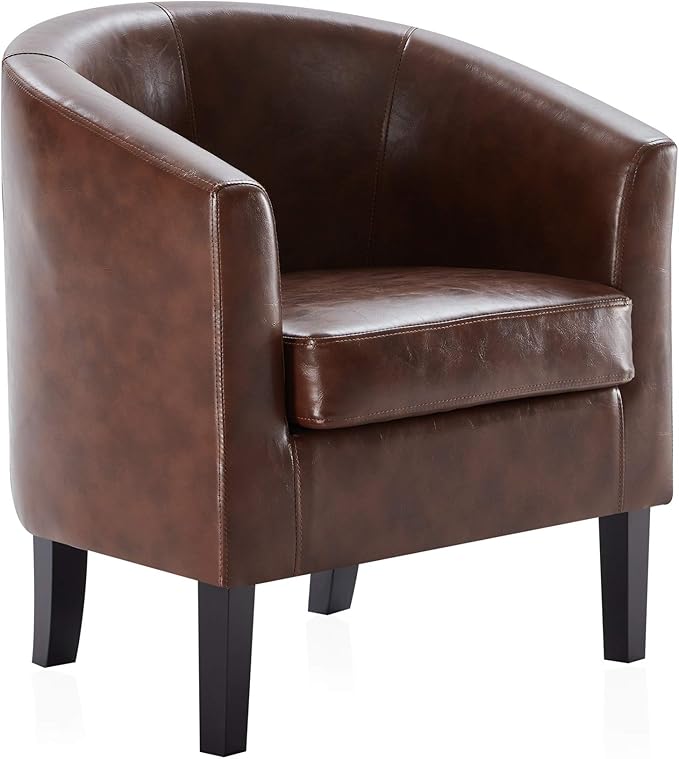 BELLEZE Accent Barrel Chair Club Tub Sofa Corner Chair with Flared Legs and Cozy Soft Padding for Living Room Bedroom Waiting Room - Caramel