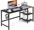 COSTWAY 59” Computer Desk with 2 Removable Storage Shelves Industrial Writing Workstation with Headphone Hook for Home Office Gaming Desk (Black)