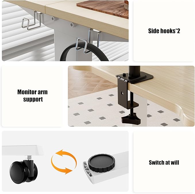 ERGOMAKER Low Height Adjustable Desk with Lockable Wheels Lifts 18.9-29.5 31.5 x 23.6 Electric Small Standing Desk with Splice Board for Home Office &amp Short People(White Frame Gold Oak Desk