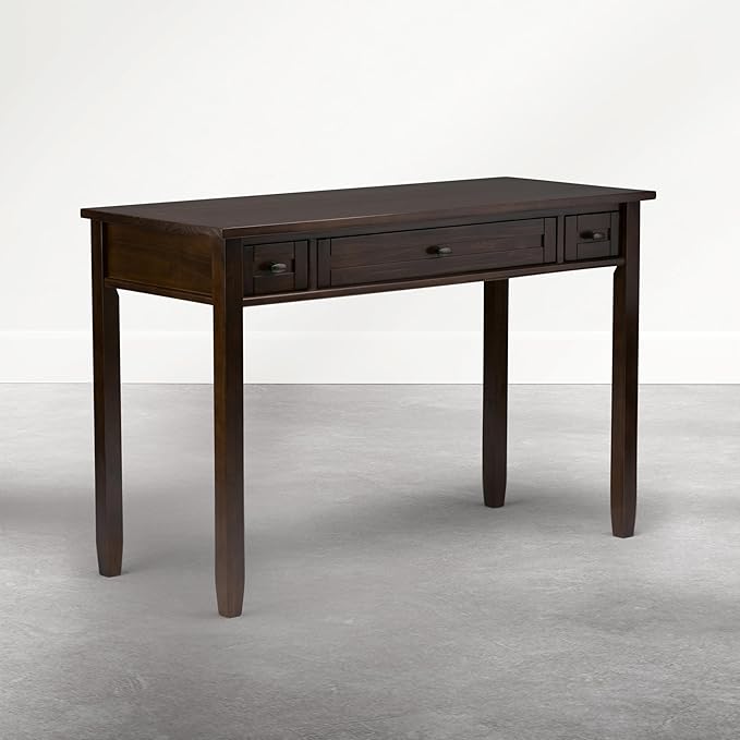 SIMPLIHOME Warm Shaker Desk - 48 Inch Wide Solid Wood Writing Desk in Mocha Brown Transitional Home Office Computer Table for Workspace or Study with Flip-Down Keyboard Tray and 2 Drawers