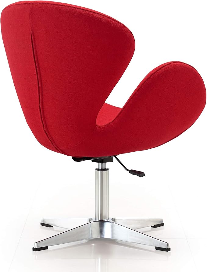 Manhattan Comfort Raspberry Adjustable Swivel Accent Chair Set of 2 with 360° Turn Polished Chrome Base Modern Retro Design Ideal for Living Room and Home Office Red Wool Blend