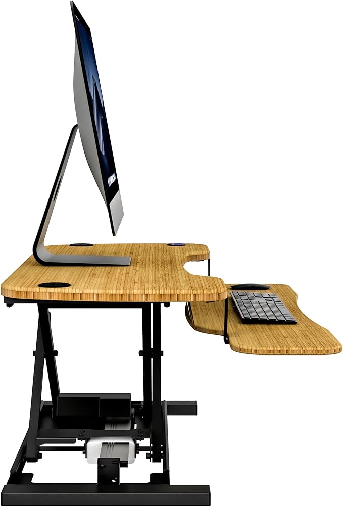 VERSADESK® PowerPro™ 36” x 24” Standing Desk Converter | 36 Inch Electric Height Adjustable Sit to Stand Desk Riser w/Keyboard Tray &amp USB Hub - Ergonomic Workstation for Home &amp Office Bamboo