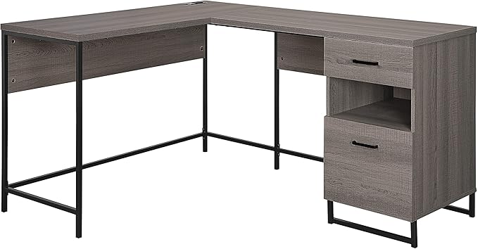 OSP Home Furnishings Hagney Lane L-Shape Desk with AC and USB Power Hub and Storage Farm Oak