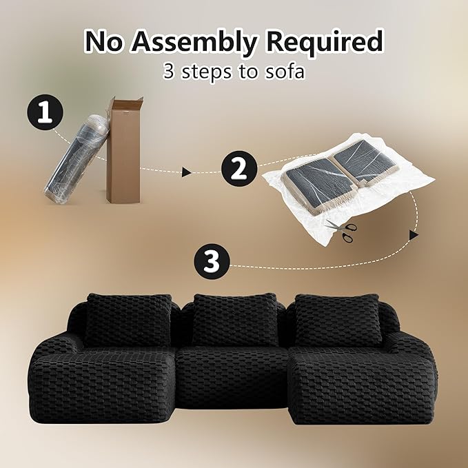 114 Modern U-Shaped Modular Sectional Sofa for Living RoomFlannelette Fabric Boneless SofaOversized 3-Seater Couch with Movable OttomanBuckle ConnectionAnti-Slip DesignNo Assembly