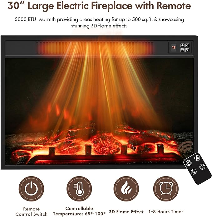 YESHOMY Fireplace TV Stand for Television up to 65+ Inch with Storage and Farmhouse Barn Doors Entertainment Center with Cabinet and Shelves Media Console for Living Room Walnut