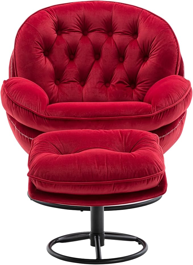 Accent Chair TV Chair Living Room Chair with Ottoman Dark RED