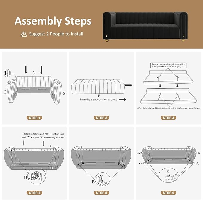 81 W Tufted Velvet CouchModern Velvet Sofa with Round Handrails and Metal Legs for Living Room Office Apartment (1 Black)