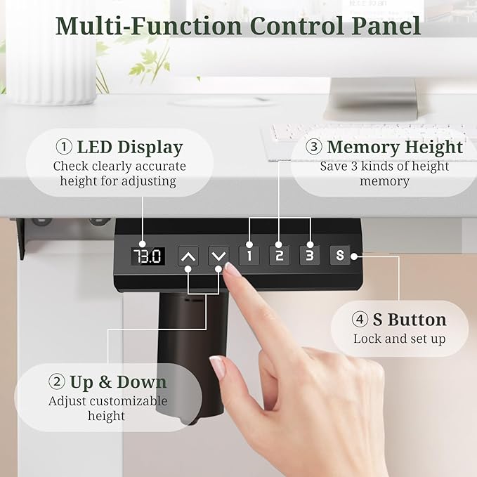 40 x 24 in Electric Standing Desk - Memory Height Adjustable Ergonomic Sit-to-Stand Rising Computer Table Gaming Workstations with 2 Hooks and Wire Hole for Home Office White