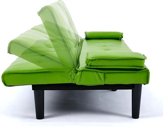 KEIKI 67 Convertible Sofa Bed with Cup Holder 3 in 1 Futon Sofa Bed PVC Sleeper Sofa Chair for Living Room Office Green