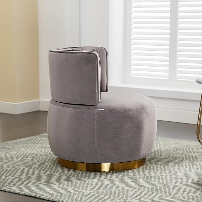 25.2 360 Degree Swivel Barrel SofaRound ArmchairsUpholstered Velvet Sofa ChairComfy Round Accent Sofa Chair for Living RoomBedroomOfficeWaiting RoomsGray