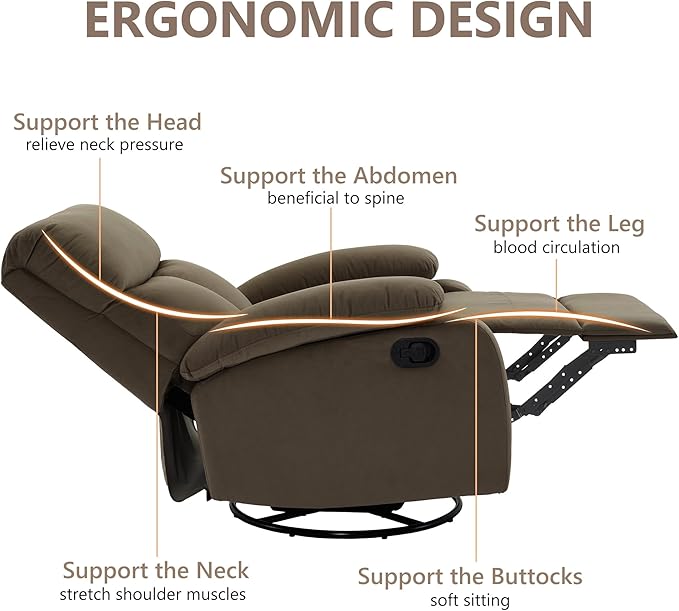 Swivel Rocker Recliner Rocking Small Reclines for Small Spaces Velvet Single Recliner Chair Sofa for Living Room Nursery Bedroom Coffee Brown
