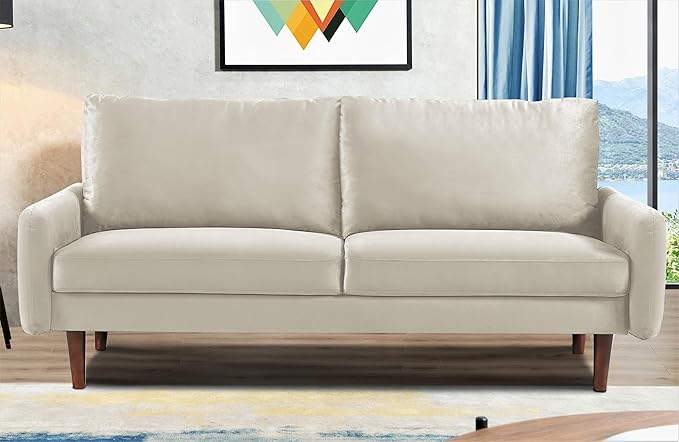 Kent Velvet Sofa for Modern Living Rooms and Compact Spaces Comfy 3 Seater Couch Studio Apartment Furniture with Sleek Design Ivory