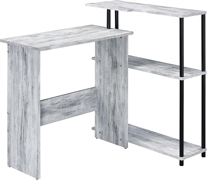 Penau Antique White and Black Office Desk with 3-Tier Bookshelf Compact L-Shape Writing Desk Sturdy Construction for Home Office