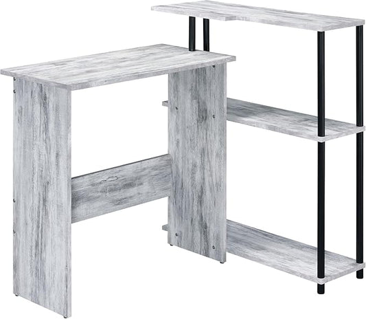 Penau Antique White and Black Office Desk with 3-Tier Bookshelf Compact L-Shape Writing Desk Sturdy Construction for Home Office