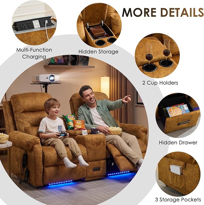 SAMERY Loveseat Recliner Sofa Power Lift Recliner for Elderly with Massage and Heat Electric Reclining Loveseat Sofa Couch with Console Cup Holder Outlets USB Drawer (Yellow Lift Loveseat) | Ea