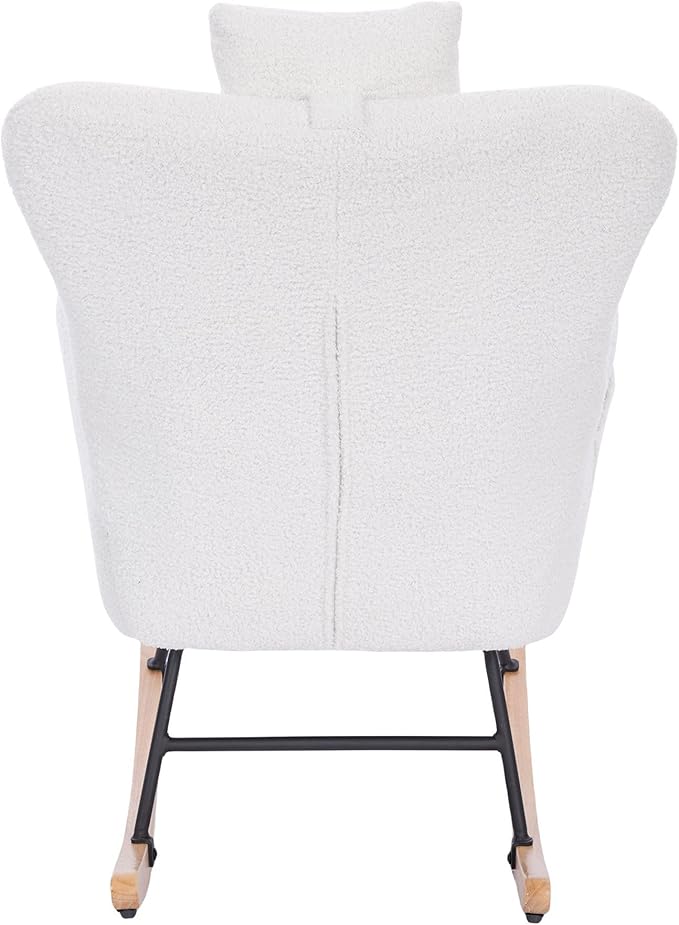 Modern Teddy Upholstered Nursery Rocking Chair for Living Room Bedroom(White Teddy)
