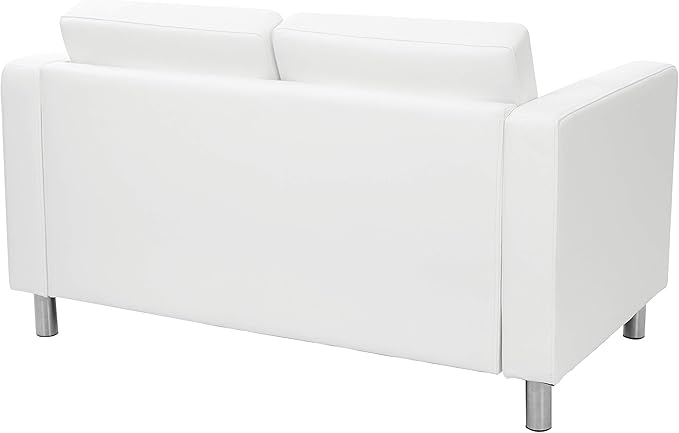 Office Star Pacific Loveseat with Padded Box Spring Seats and Silver Finish Legs Dillon Snow Faux Leather