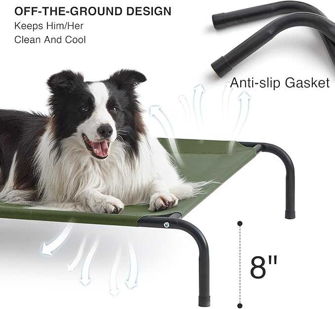 Love's cabin Elevated Cooling Dog Bed for Large Dogs Portable Indoor &amp Outdoor Raised Pet Dog Cat Cot Durable Summer Frame with Breathable Mesh Olive Green 48 inches