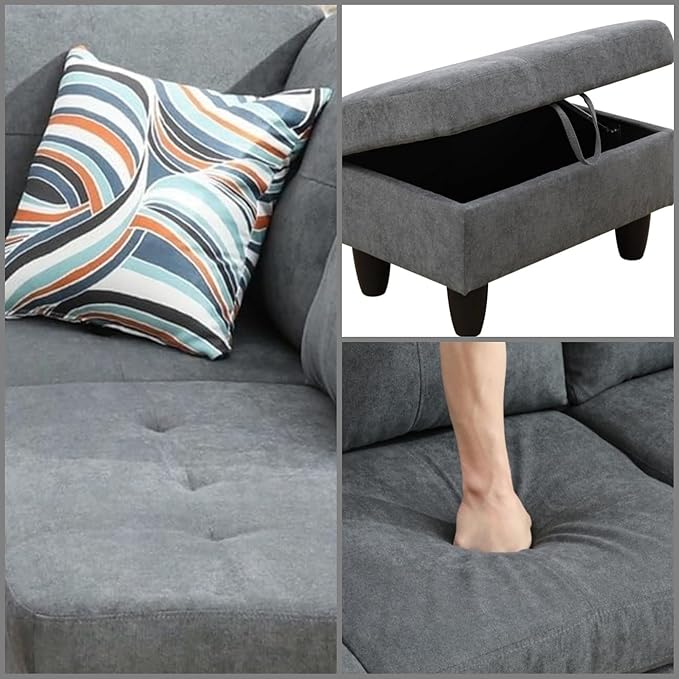 FONTOI L Shaped Sectional Couches Modern Modular Sectional Sofa for Living Room Bedroom Furniture Comfortable 4 Seat Couch with Ottoman Storage &amp Chaise Gray