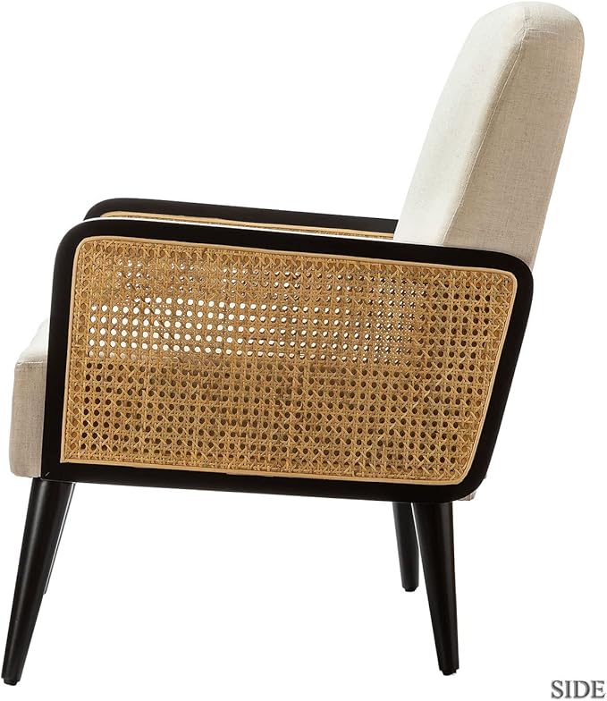 Mid Century Modern Accent ChairUpholstered Chairs with Bamboo Knitting and Solid Wood Legsfor Living Room Reading Room Bedroom