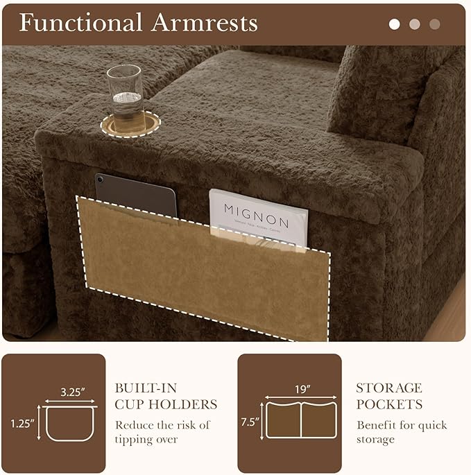 Merax Oversized Sleeper Chair with Storage Armrest &amp Ottoman Cup Holders Cloud Upholstered Chaise Lounge Recliner Deep Seat Reading Couch Sofa Bed for Living Room Bedroom Antique Brown