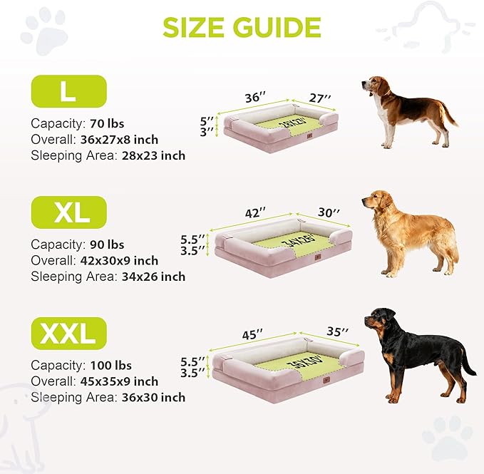 Orthopedic Dog Beds for Large Medium Dogs Big Waterproof Memory Foam Pet Couch Bed with Removable Washable Cover Tennis Ball Toy 36x27
