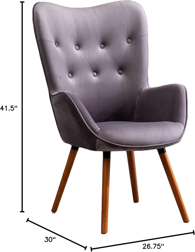 Roundhill Furniture Doarnin Contemporary Silky Velvet Tufted Button Back Accent Chair Gray