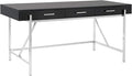 OSP Home Furnishings Broadway Modern Executive Desk with 3 Drawers and Charging Station Black Gloss Finish with Chrome Frame