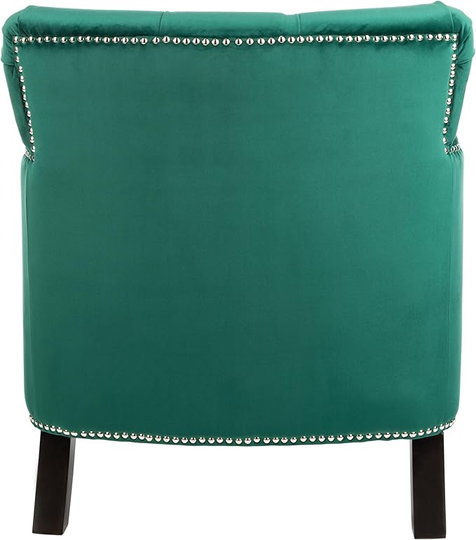 Safavieh Home Colin Emerald Green Velvet and Espresso Tufted Club Chair