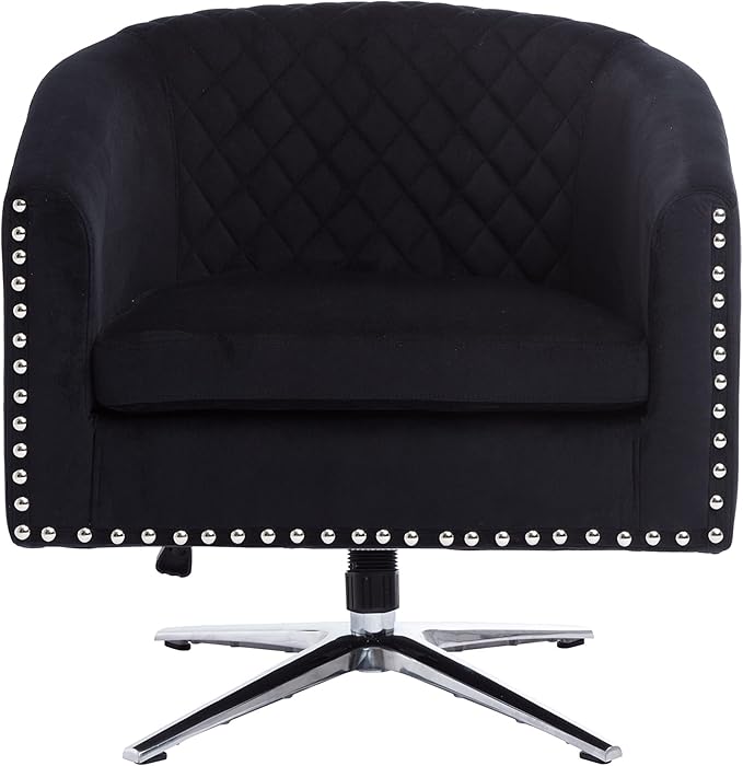Swivel Barrel Chair Living Room Chair with Nailheads and Metal Base