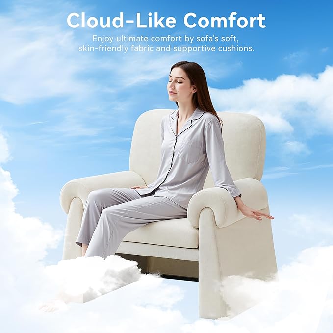 Oversized Accent Chair Comfy Living Room Chairs Single Sofa Chair with Thick Cushion and Armrests Upholstered Arm Chair for Living Room Modern Armchair Reading Chair for Bedroom Beige