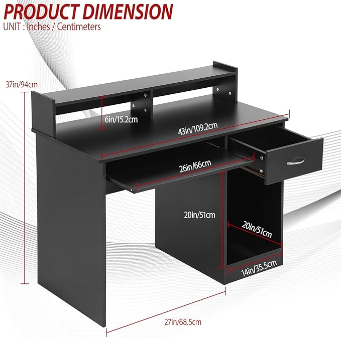 Home Office Desk Computer Desk with Drawers Keyboard Standing Desk Modern for Adults