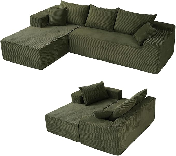 Green 103“ Sectional Couches for Living Room Boneless Couch with L-Shape Chaise Modular Sofa in Box with Deep Seat No Assembly Required