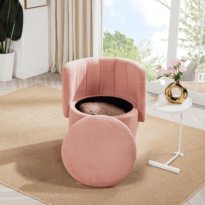 Stylish and Minimalist Teddy Fleece Single Sofa Chair with Arms and Pillow Armchair Accent Chair for Living Room Bedroom StudyGrey (Pink + Boucle)