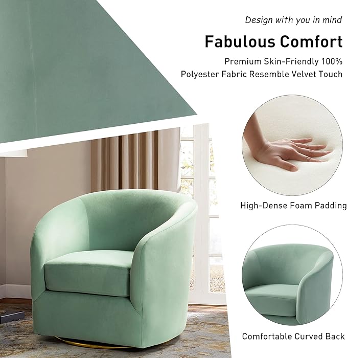 HULALA HOME Swivel Accent Chair with Gold Metal Base Set of 2 Contemporary Velvet Curved Swivel Barrel Chair Upholstered Club Armchair Leisure Single Sofa for Living Room Nursery Bedroom(SAGE)