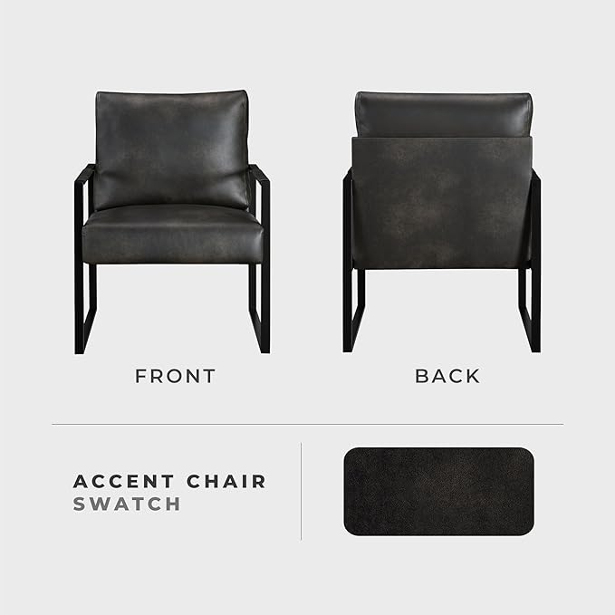 Lexicon Modern Accent Chair Faux Leather Upholstered Living Room Chair With Wrapped ArmrestsArm Chair With Black Metal FrameComfy Single Chair For Living Room/Bedroom/Reading Room/OfficeDark Brown