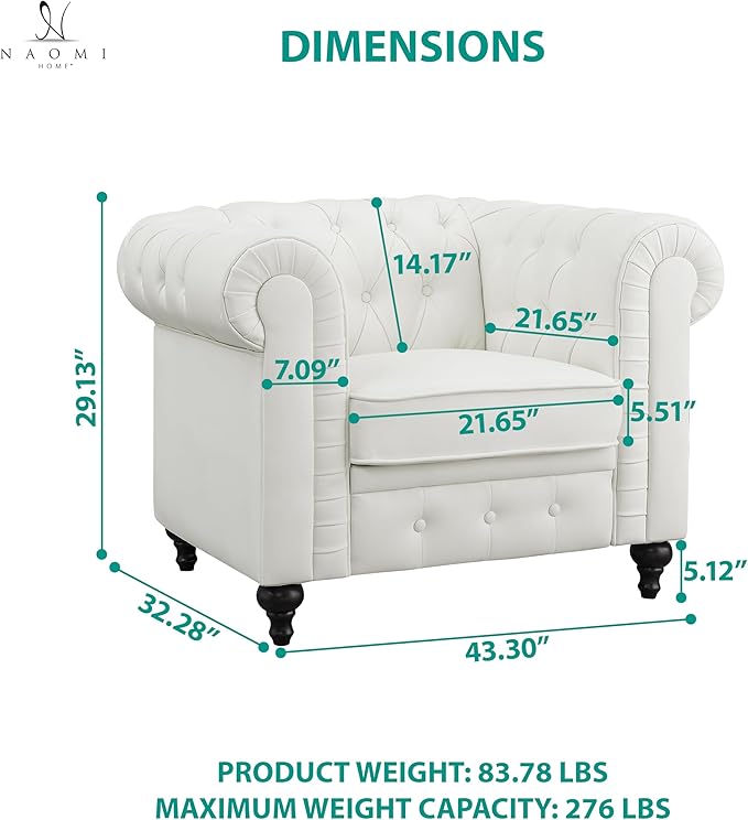 Naomi Home Emery Chesterfield White/PU/Accent Chair