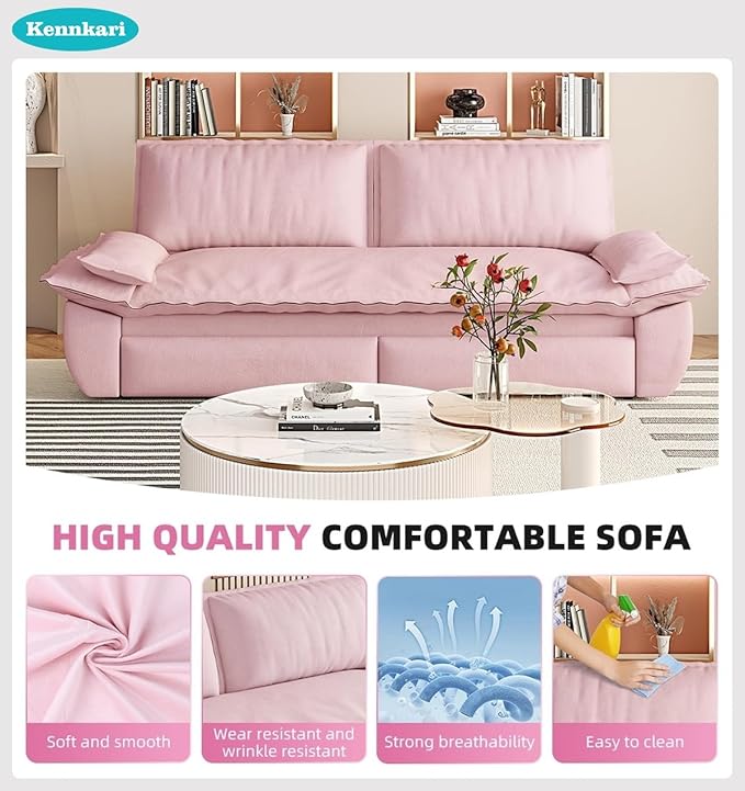 73.2 Queen Size 3-in-1 Convertible Pull Out Sofa Bed with Wheels Multi-Functional Velvet Loveseat Bed for Living Room and Bedroom (Pink)