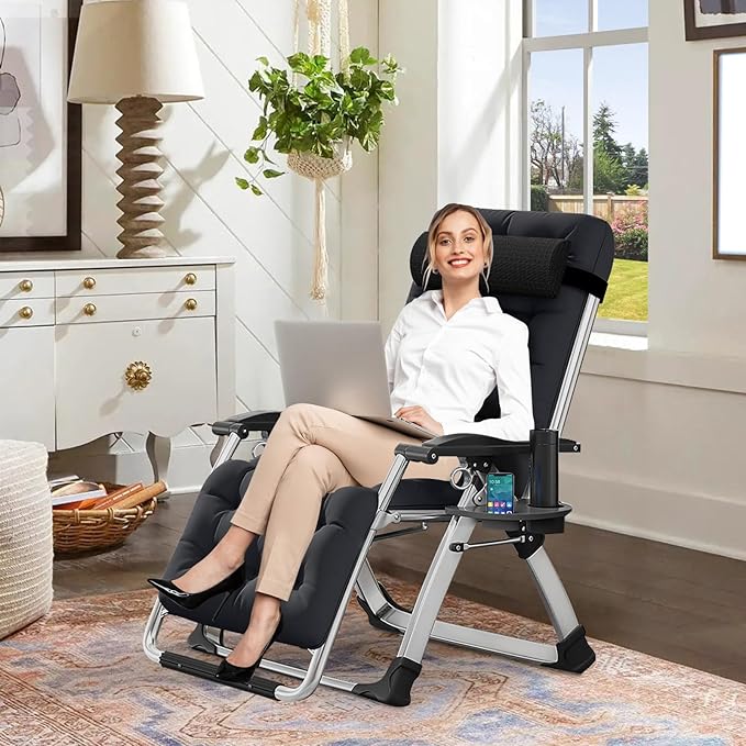 DoCred Comfy Folding Recliner Chair - Bedroom &amp Living Room Patio Lounge Chair with Removable Cushion for Indoor Outdoor