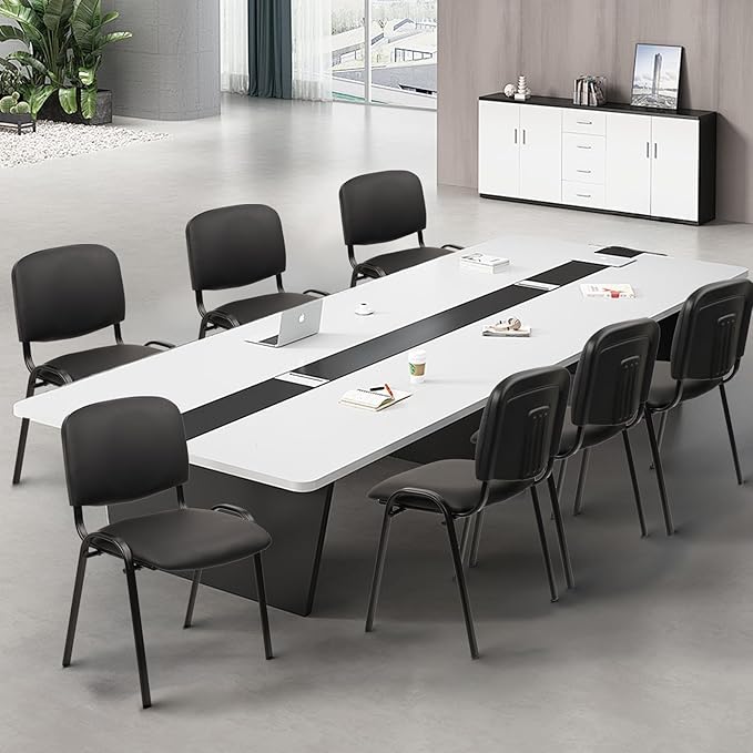 CLATINA Stacking Waiting Room Chairs PU Leather Armless Office Guest Chair with Metal Frames Stackable Conference Room Chairs No Wheels for Reception Lobby Side Meeting Training School Black