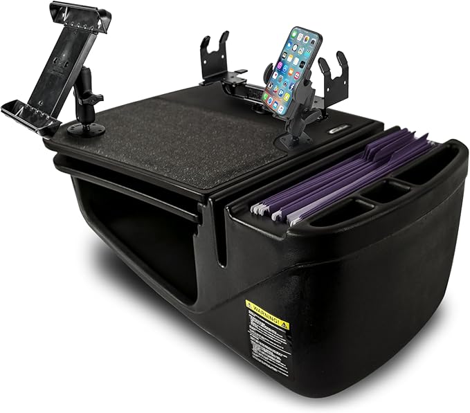 AutoExec AE-GMCD-PM-PS-TAB-BT GripMaster Car Desk for Your Vehicle Workstation and Mobile Office Black with Phone Mount Printer Stand and Tablet Mount