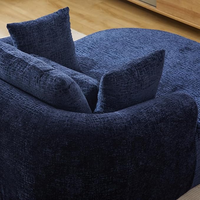 65.7 Oversized Chaise Longue Chair Indoor Modern Upholstered Corduroy Deep Seat Sofa Bed with Throw Pillows and Armrests Sleeper Sofa Couch for Living Room (Blue)