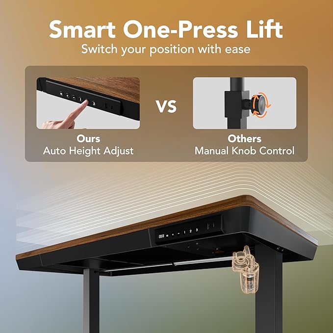 HUANUO Electric Standing Desk with Drawers 35 x 20 Inch Electric Adjustable Height Desk Quick Install One-Piece Tabletop with USB Charging Ports Sit to Stand Up Desk for Home Office Black Walnut