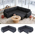 Sectional Sleeper Sofa with Pull Out Bed L Shaped Pull Out Couch with Storage Chaise 5 Seats Convertible Couch Bed for Apartment Living Room Dark Gray