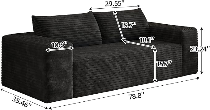 Eafurn Memory Foam Boneless Loveseat Sofa Couch 3-Seater Upholstered Sofa with Corduroy Fabric and Wider Armrest No Assembly Sofa for Living Room Bedroom &amp Apartment | Sturdiness Breathable ma
