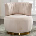 Small Barrel Chair Swivel Barrel Chair with Thicken Backrest Round Accent Chair for Living Room Bedroom Office Comfortable Velvet Fabric Soft High-Density Foam Padding (Beige)