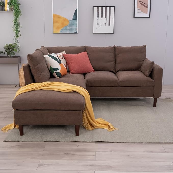 Panana 5 Seater Corner Sofa L Shaped Couch Upholstered Sectional Setee wth Built-in USB Charging Port Chaise (Brown Linen 5 Seater Corner Sofa with Built-in USB Port Chaise)