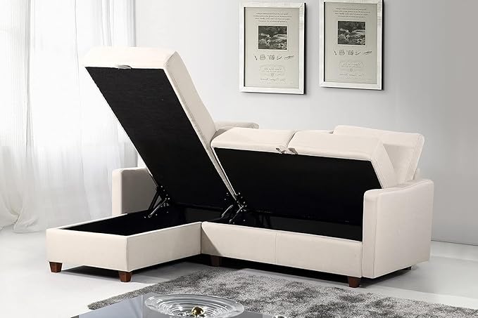 Sectional Sofa with Storage – Modern Upholstered Living Room Couch Reversible Chaise for Home Apartment Office 81.9” L Beige